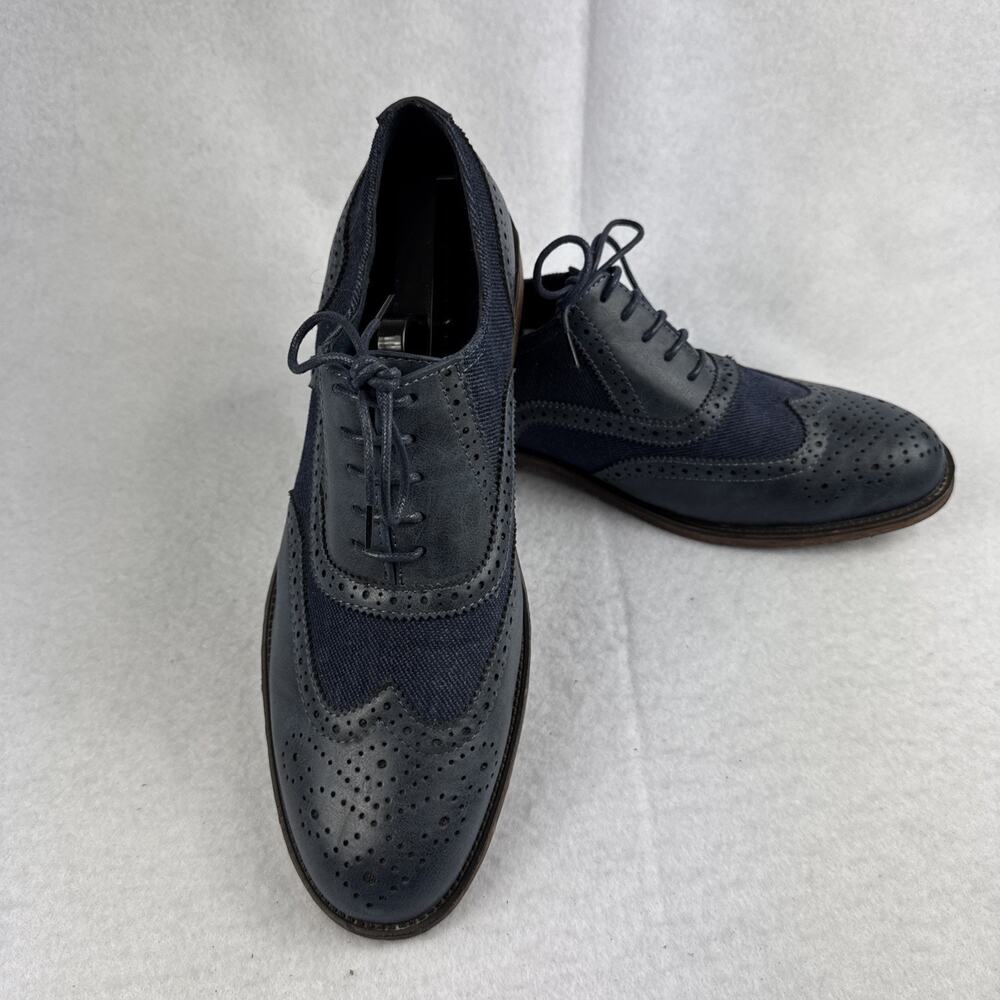 Henry Ferrera Men's Size 9 Wingtip Lace-Up Oxford Shoes Faux Leather & Denim